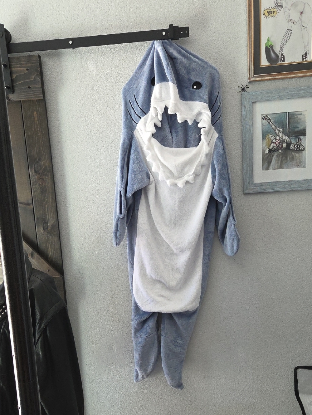 Shark Hoodie Onesie - Slip On Blacket Adult Small Short Kids